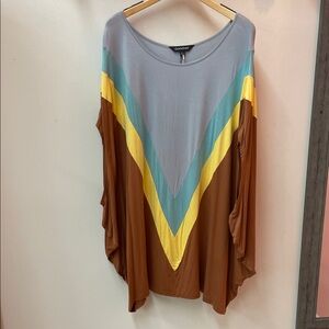 DAVI & DANI Chevron Tunic in Blue, Yellow, and Brown NWT